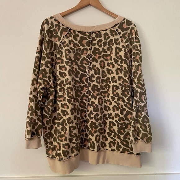 Free People Oversized Go On Get Floral Leopard Print Pullover Sweatshirt - Picture 3 of 5